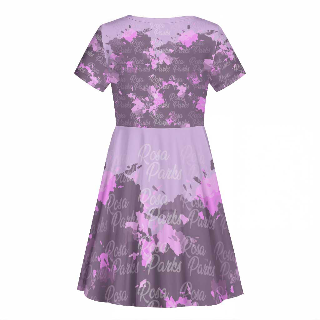 Rosa Parks Kid Short Sleeve Dress Purple Floral Pattern Civil Rights Tribute Bold Name Repeated Text Design TS04