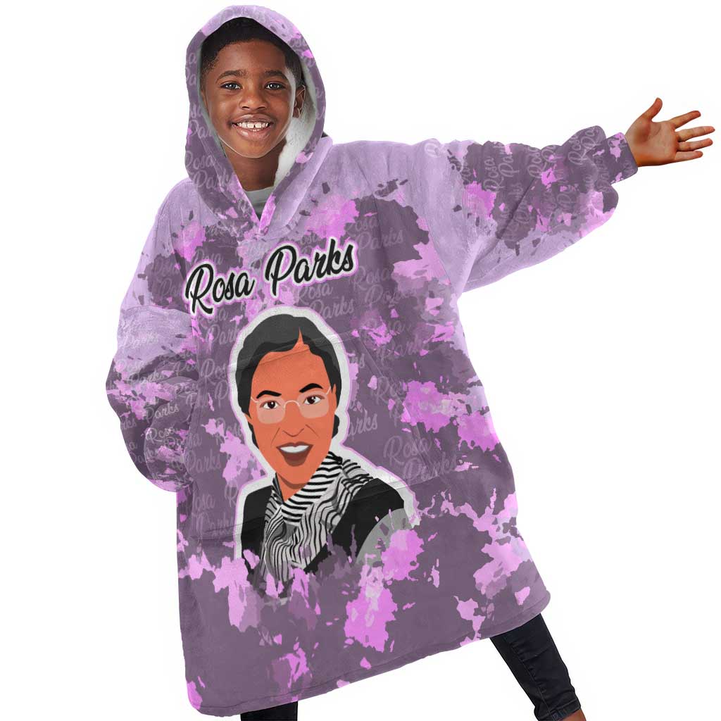 Rosa Parks Kid Wearable Blanket Hoodie Purple Floral Pattern Civil Rights Tribute Bold Name Repeated Text Design - Wonder Print Shop