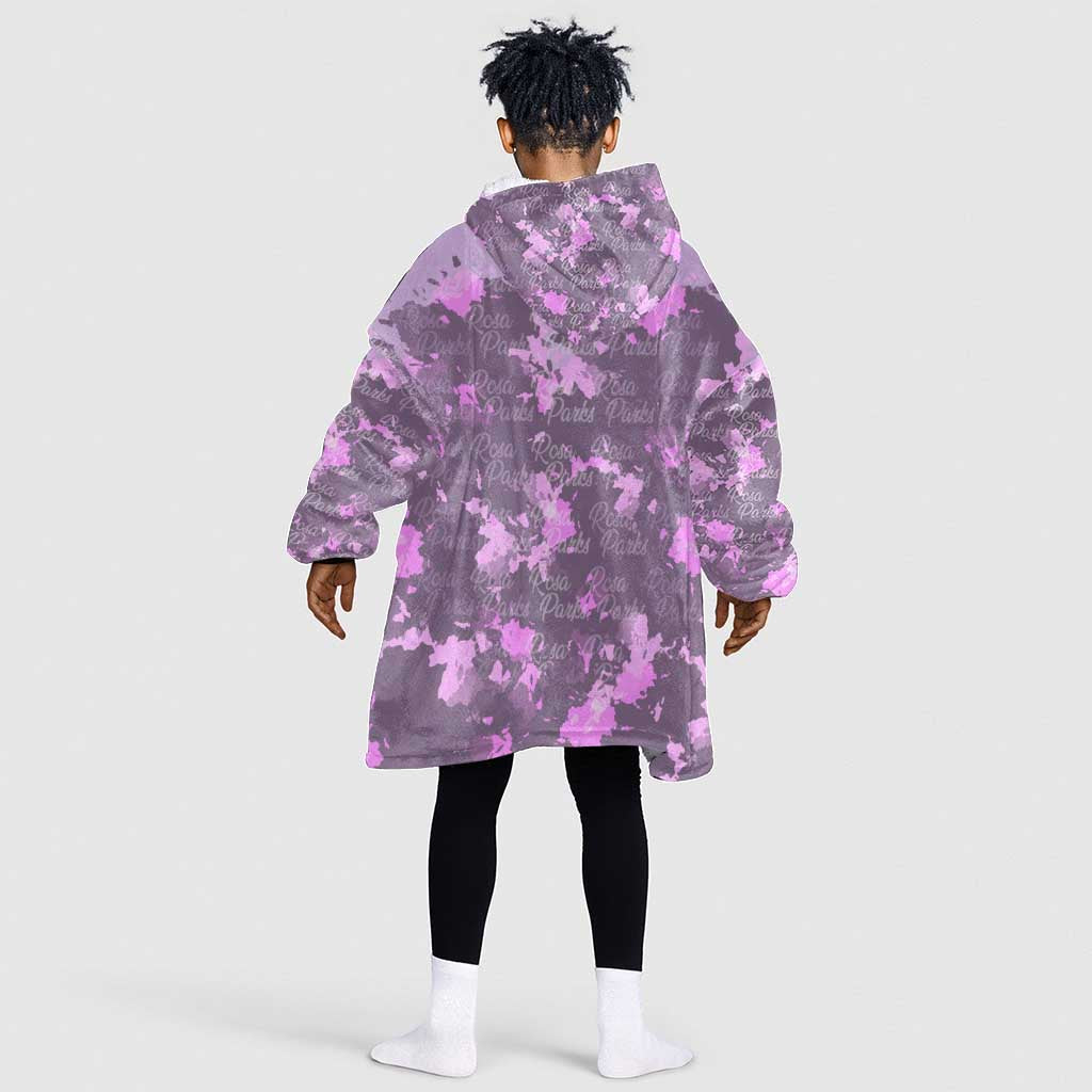 Rosa Parks Kid Wearable Blanket Hoodie Purple Floral Pattern Civil Rights Tribute Bold Name Repeated Text Design - Wonder Print Shop