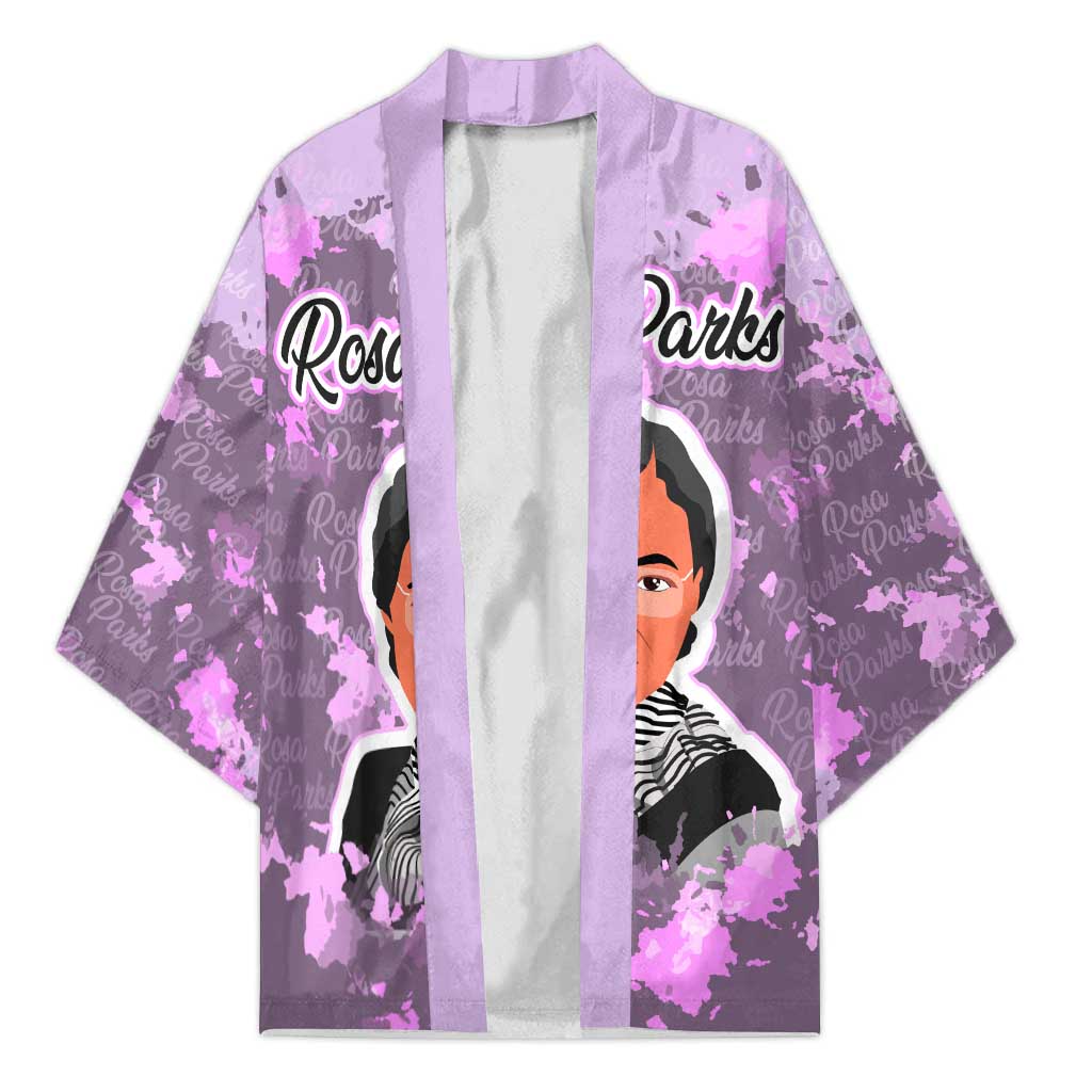 Rosa Parks Kimono Purple Floral Pattern Civil Rights Tribute Bold Name Repeated Text Design - Wonder Print Shop