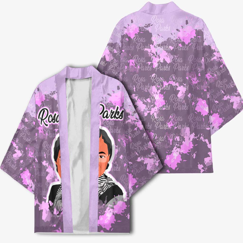 Rosa Parks Kimono Purple Floral Pattern Civil Rights Tribute Bold Name Repeated Text Design - Wonder Print Shop