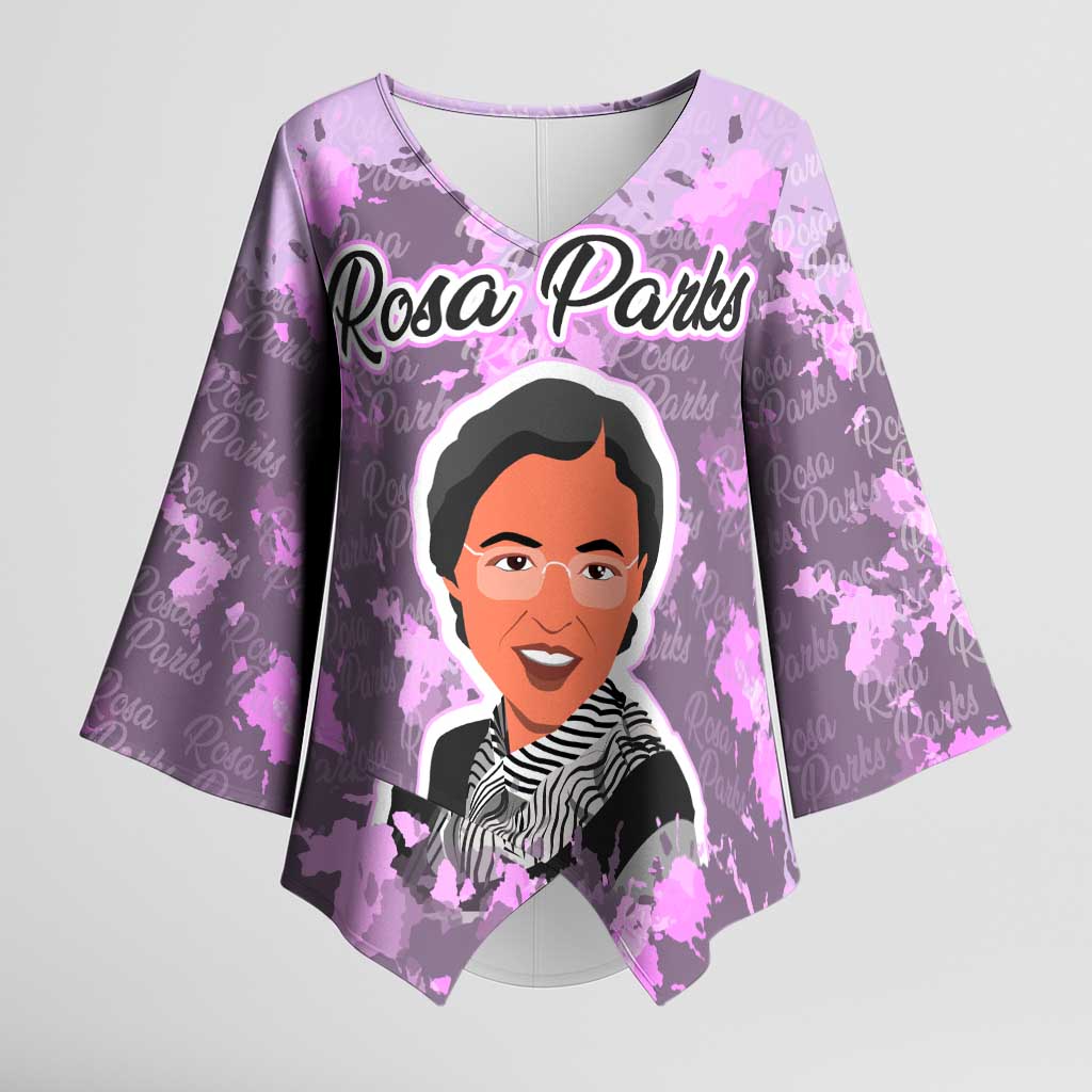 Rosa Parks Kimono Sleeve Blouse Purple Floral Pattern Civil Rights Tribute Bold Name Repeated Text Design - Wonder Print Shop