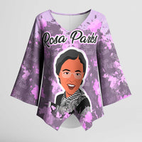 Rosa Parks Kimono Sleeve Blouse Purple Floral Pattern Civil Rights Tribute Bold Name Repeated Text Design - Wonder Print Shop