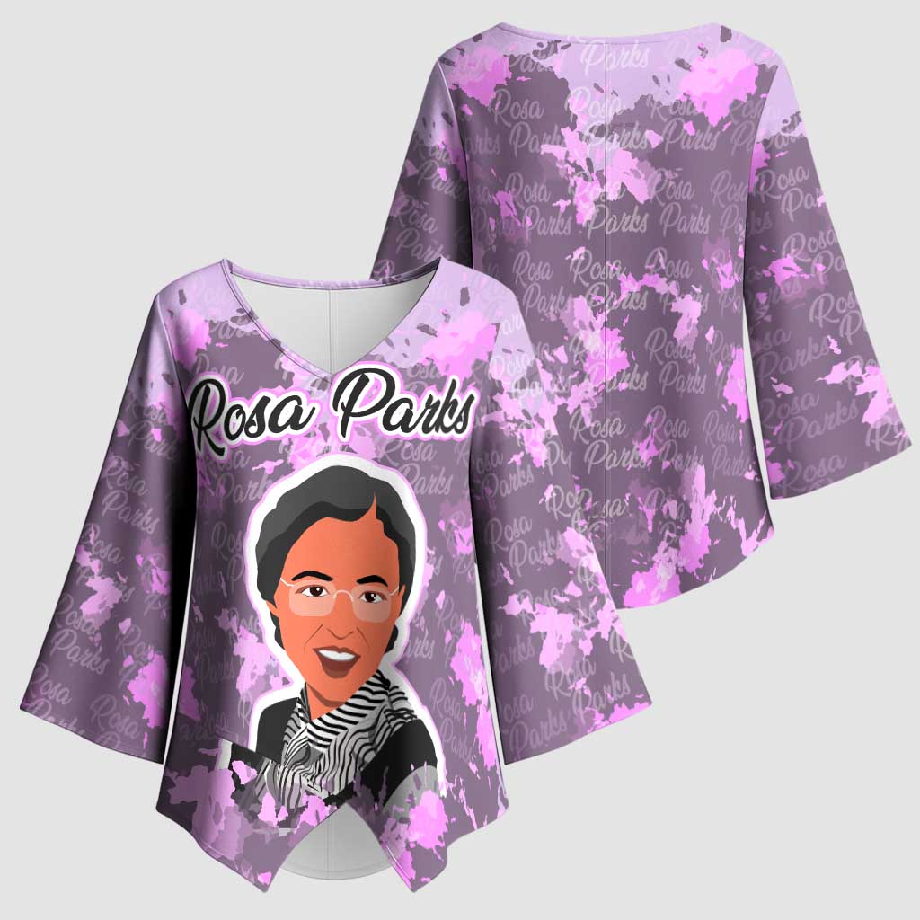 Rosa Parks Kimono Sleeve Blouse Purple Floral Pattern Civil Rights Tribute Bold Name Repeated Text Design - Wonder Print Shop