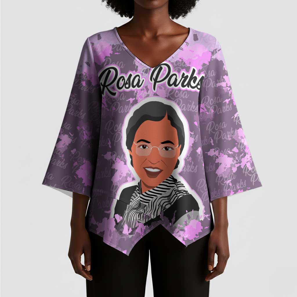 Rosa Parks Kimono Sleeve Blouse Purple Floral Pattern Civil Rights Tribute Bold Name Repeated Text Design - Wonder Print Shop