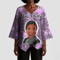 Rosa Parks Kimono Sleeve Blouse Purple Floral Pattern Civil Rights Tribute Bold Name Repeated Text Design - Wonder Print Shop