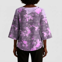 Rosa Parks Kimono Sleeve Blouse Purple Floral Pattern Civil Rights Tribute Bold Name Repeated Text Design - Wonder Print Shop