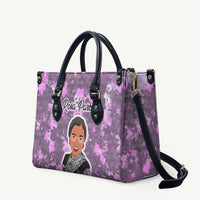 Rosa Parks Leather Bag Purple Floral Pattern Civil Rights Tribute Bold Name Repeated Text Design - Wonder Print Shop