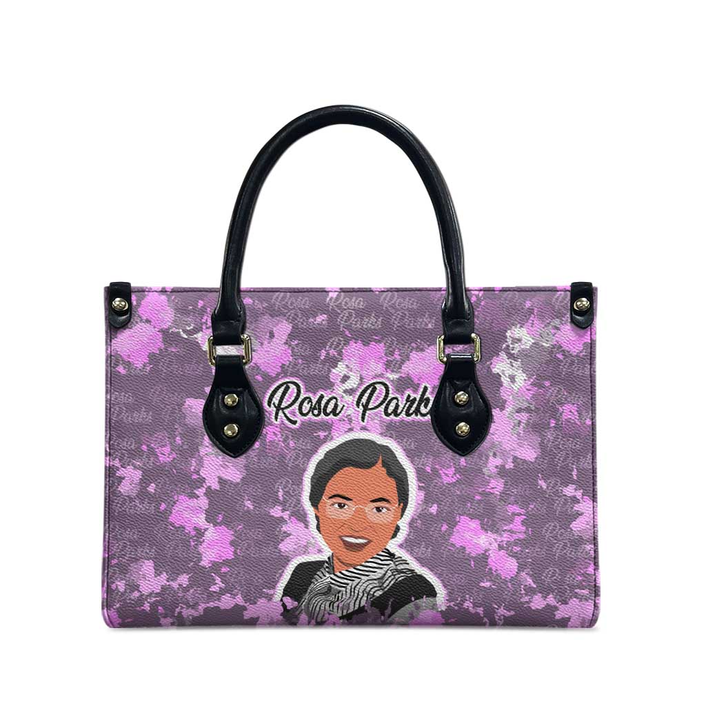 Rosa Parks Leather Bag Purple Floral Pattern Civil Rights Tribute Bold Name Repeated Text Design - Wonder Print Shop