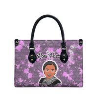 Rosa Parks Leather Bag Purple Floral Pattern Civil Rights Tribute Bold Name Repeated Text Design - Wonder Print Shop