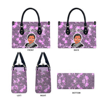 Rosa Parks Leather Bag Purple Floral Pattern Civil Rights Tribute Bold Name Repeated Text Design - Wonder Print Shop