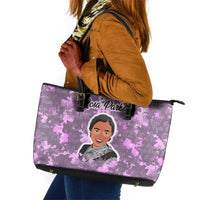 Rosa Parks Leather Tote Bag Purple Floral Pattern Civil Rights Tribute Bold Name Repeated Text Design - Wonder Print Shop