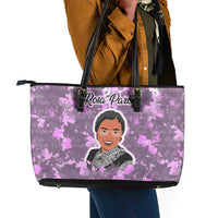 Rosa Parks Leather Tote Bag Purple Floral Pattern Civil Rights Tribute Bold Name Repeated Text Design - Wonder Print Shop