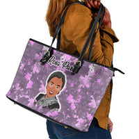 Rosa Parks Leather Tote Bag Purple Floral Pattern Civil Rights Tribute Bold Name Repeated Text Design - Wonder Print Shop