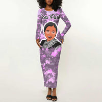 Rosa Parks Long Sleeve Bodycon Dress Purple Floral Pattern Civil Rights Tribute Bold Name Repeated Text Design - Wonder Print Shop