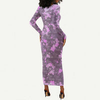 Rosa Parks Long Sleeve Bodycon Dress Purple Floral Pattern Civil Rights Tribute Bold Name Repeated Text Design - Wonder Print Shop
