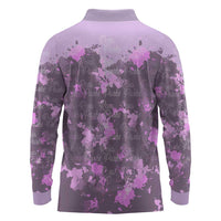 Rosa Parks Long Sleeve Polo Shirt Purple Floral Pattern Civil Rights Tribute Bold Name Repeated Text Design - Wonder Print Shop