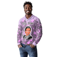 Rosa Parks Long Sleeve Polo Shirt Purple Floral Pattern Civil Rights Tribute Bold Name Repeated Text Design - Wonder Print Shop
