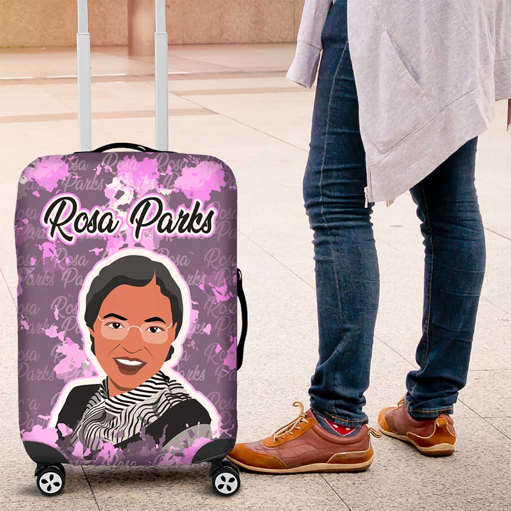 Rosa Parks Luggage Cover Purple Floral Pattern Civil Rights Tribute Bold Name Repeated Text Design - Wonder Print Shop