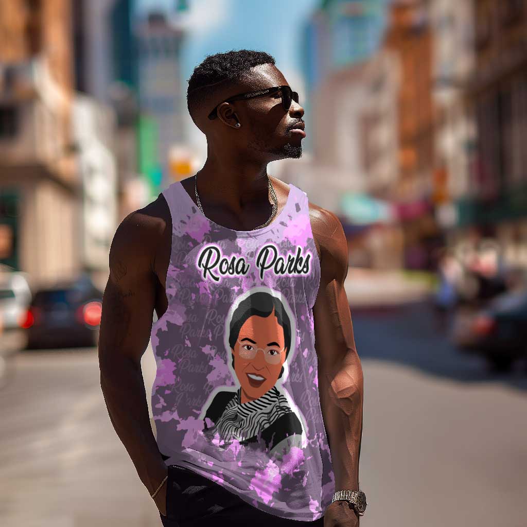 Rosa Parks Men Tank Top Purple Floral Pattern Civil Rights Tribute Bold Name Repeated Text Design - Wonder Print Shop