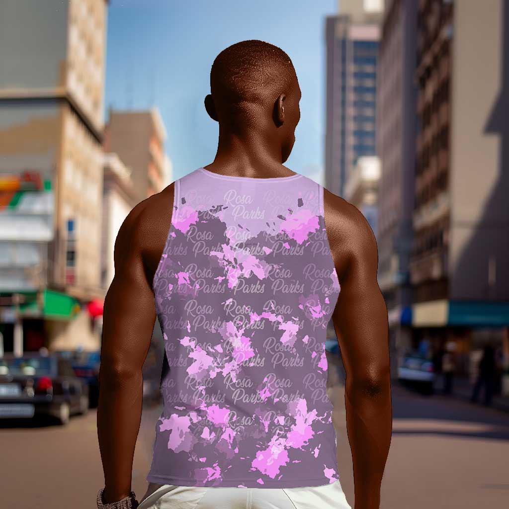 Rosa Parks Men Tank Top Purple Floral Pattern Civil Rights Tribute Bold Name Repeated Text Design - Wonder Print Shop