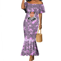 Rosa Parks Mermaid Dress Purple Floral Pattern Civil Rights Tribute Bold Name Repeated Text Design TS04