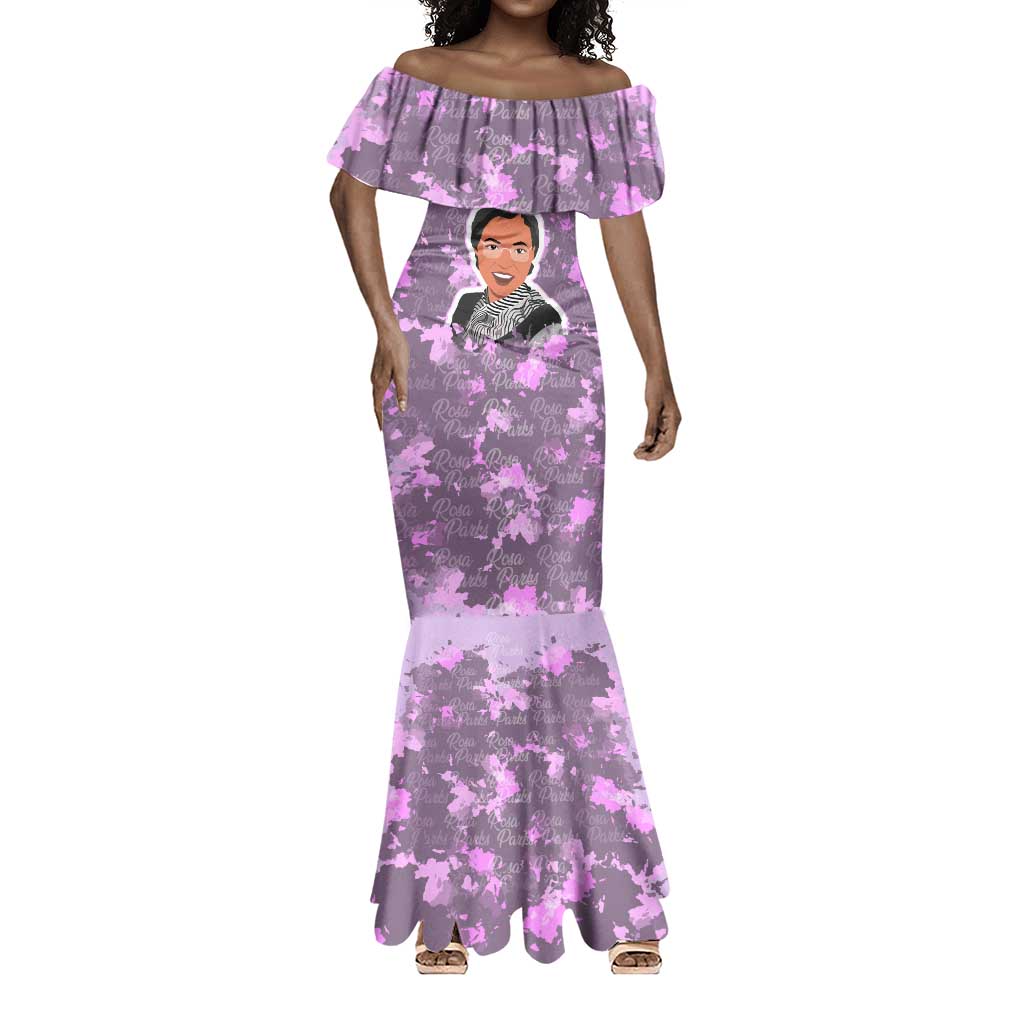 Rosa Parks Mermaid Dress Purple Floral Pattern Civil Rights Tribute Bold Name Repeated Text Design TS04