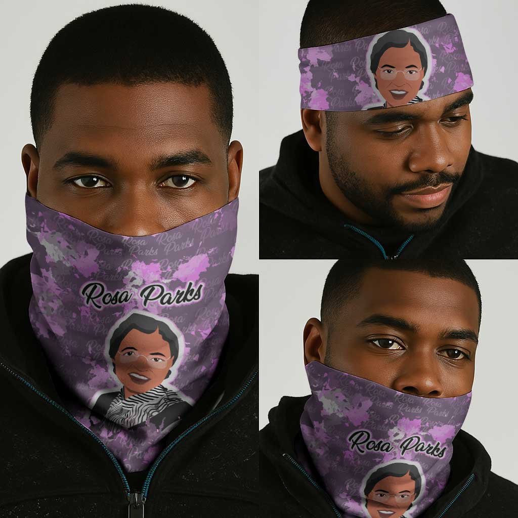 Rosa Parks Neck Gaiter Purple Floral Pattern Civil Rights Tribute Bold Name Repeated Text Design - Wonder Print Shop