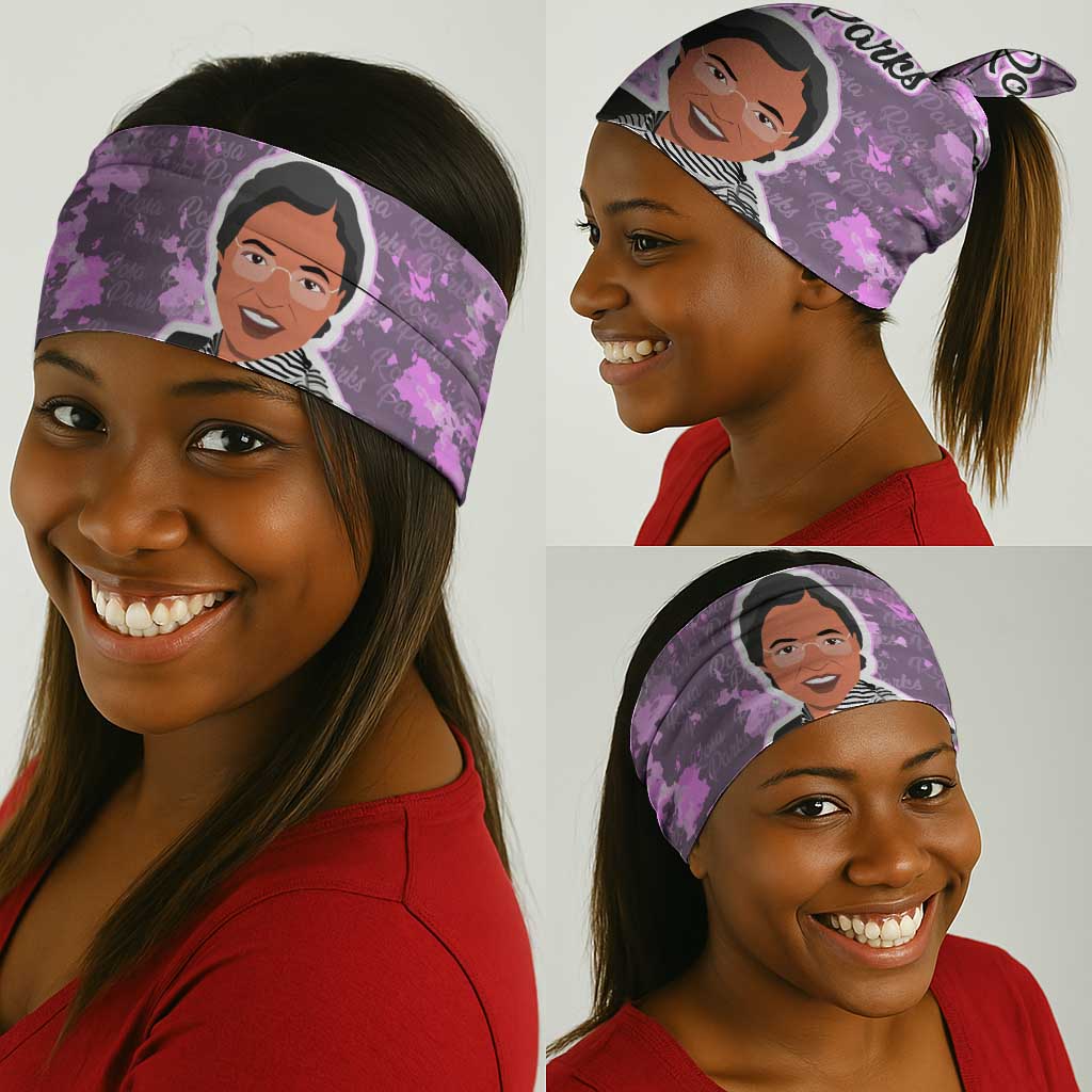Rosa Parks Neck Gaiter Purple Floral Pattern Civil Rights Tribute Bold Name Repeated Text Design - Wonder Print Shop