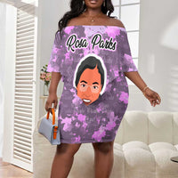 Rosa Parks Off Shoulder Short Dress Purple Floral Pattern Civil Rights Tribute Bold Name Repeated Text Design - Wonder Print Shop