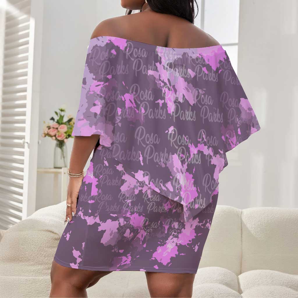 Rosa Parks Off Shoulder Short Dress Purple Floral Pattern Civil Rights Tribute Bold Name Repeated Text Design - Wonder Print Shop