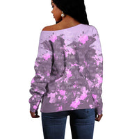 Rosa Parks Off Shoulder Sweater Purple Floral Pattern Civil Rights Tribute Bold Name Repeated Text Design - Wonder Print Shop
