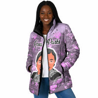 Rosa Parks Padded Jacket Purple Floral Pattern Civil Rights Tribute Bold Name Repeated Text Design - Wonder Print Shop
