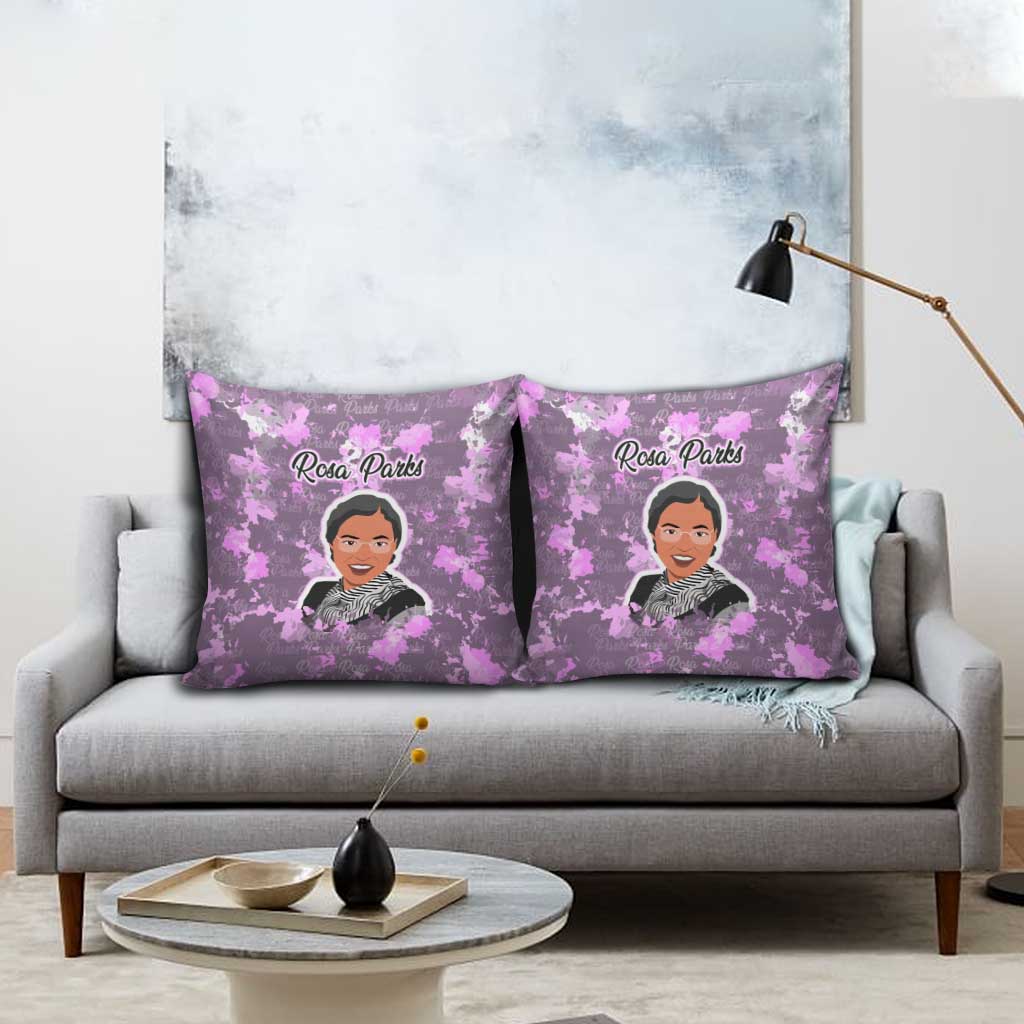 Rosa Parks Pillow Cover Purple Floral Pattern Civil Rights Tribute Bold Name Repeated Text Design - Wonder Print Shop