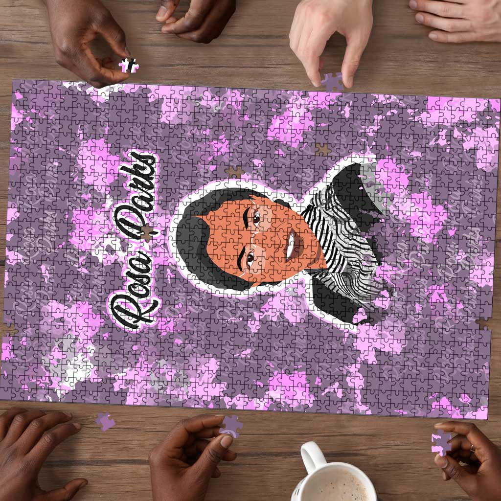 Rosa Parks Puzzle Purple Floral Pattern Civil Rights Tribute Bold Name Repeated Text Design - Wonder Print Shop