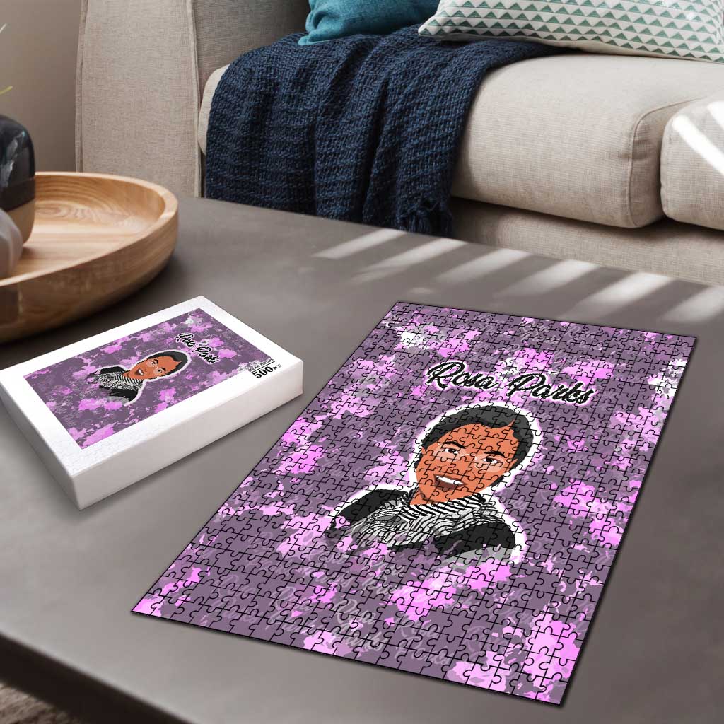 Rosa Parks Puzzle Purple Floral Pattern Civil Rights Tribute Bold Name Repeated Text Design - Wonder Print Shop