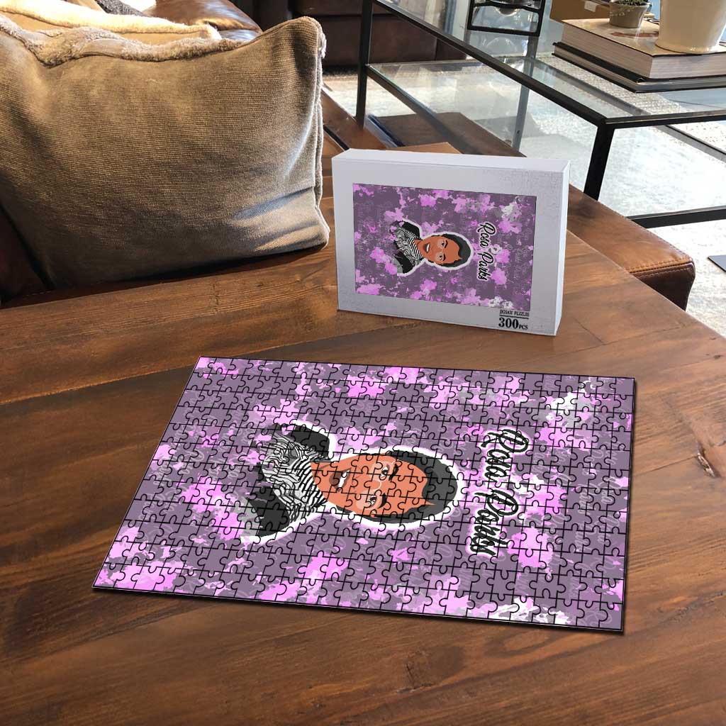 Rosa Parks Puzzle Purple Floral Pattern Civil Rights Tribute Bold Name Repeated Text Design - Wonder Print Shop