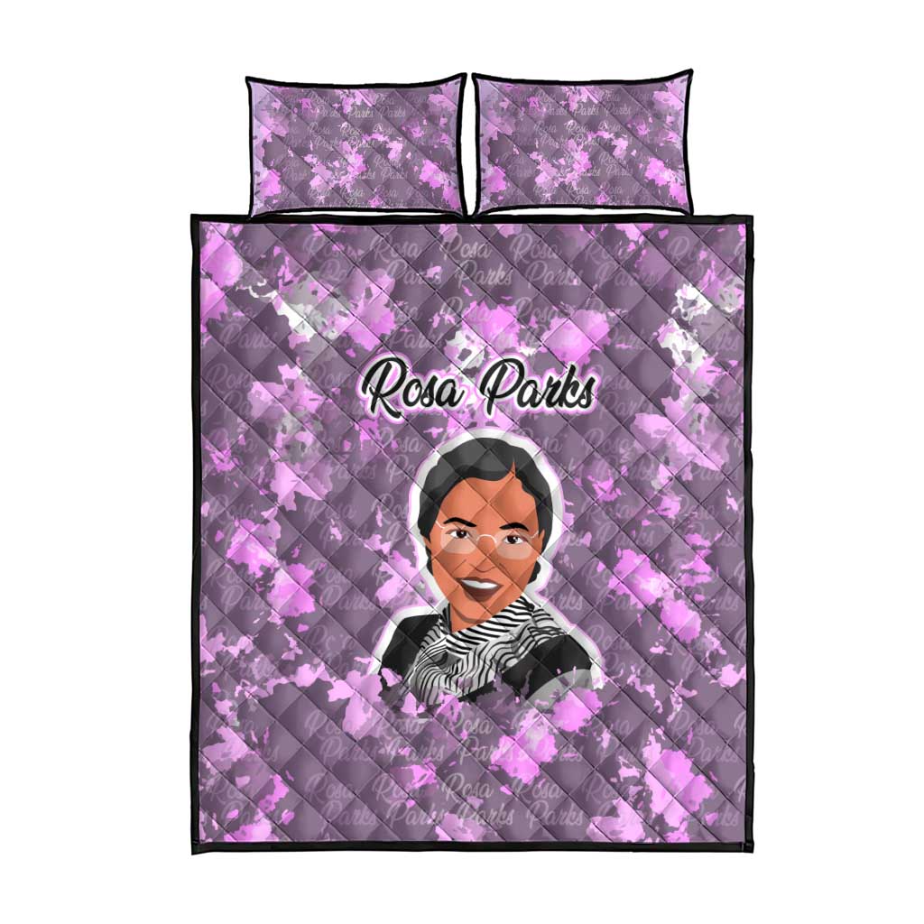 Rosa Parks Quilt Bed Set Purple Floral Pattern Civil Rights Tribute Bold Name Repeated Text Design - Wonder Print Shop