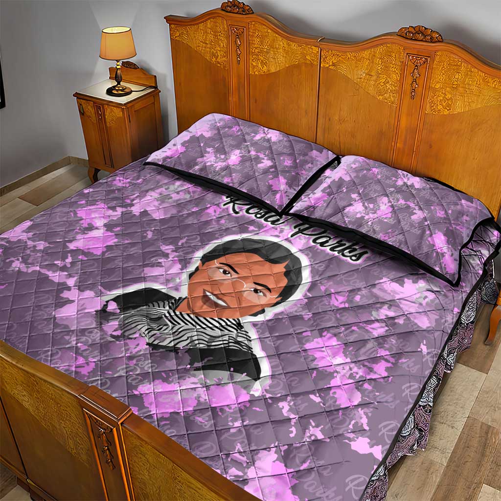 Rosa Parks Quilt Bed Set Purple Floral Pattern Civil Rights Tribute Bold Name Repeated Text Design - Wonder Print Shop