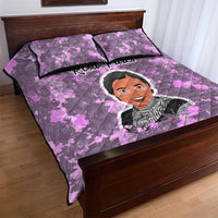 Rosa Parks Quilt Bed Set Purple Floral Pattern Civil Rights Tribute Bold Name Repeated Text Design - Wonder Print Shop
