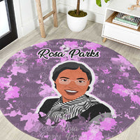 Rosa Parks Round Carpet Purple Floral Pattern Civil Rights Tribute Bold Name Repeated Text Design - Wonder Print Shop