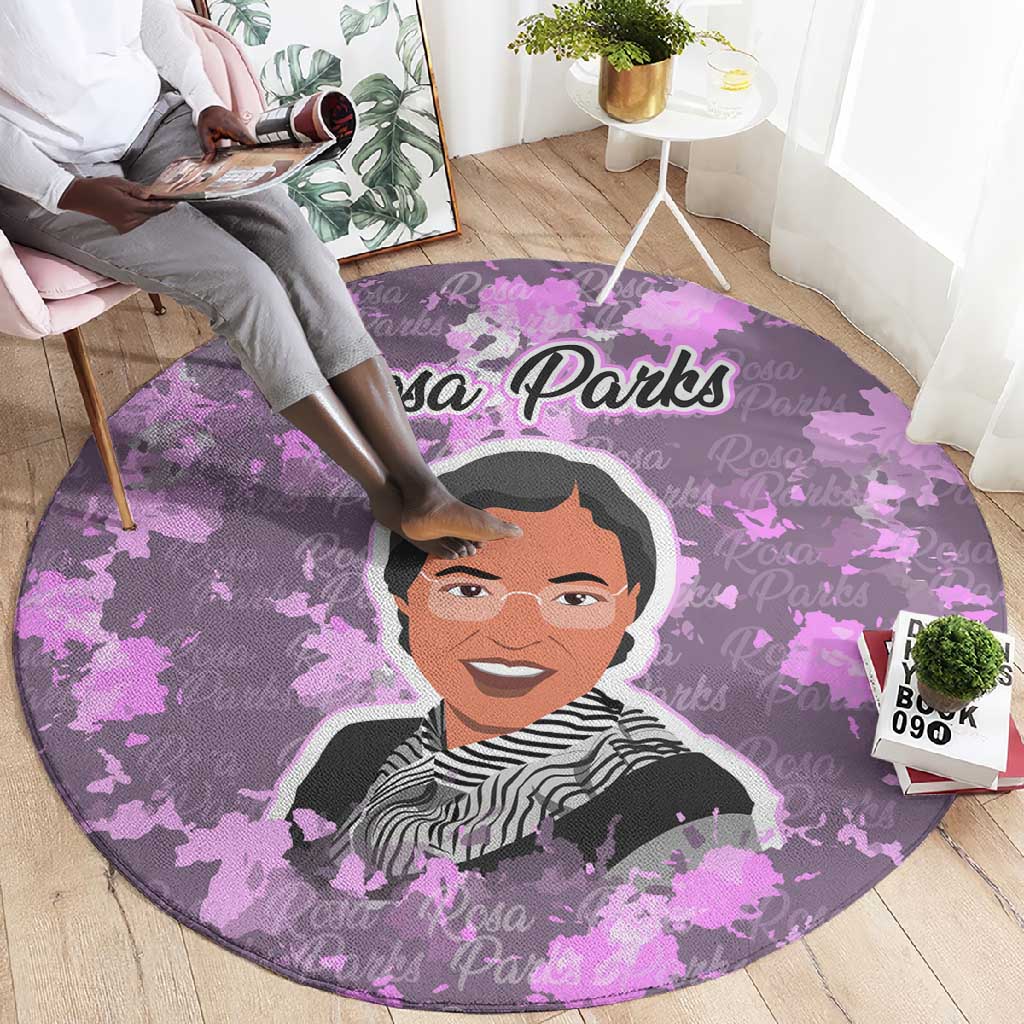 Rosa Parks Round Carpet Purple Floral Pattern Civil Rights Tribute Bold Name Repeated Text Design - Wonder Print Shop