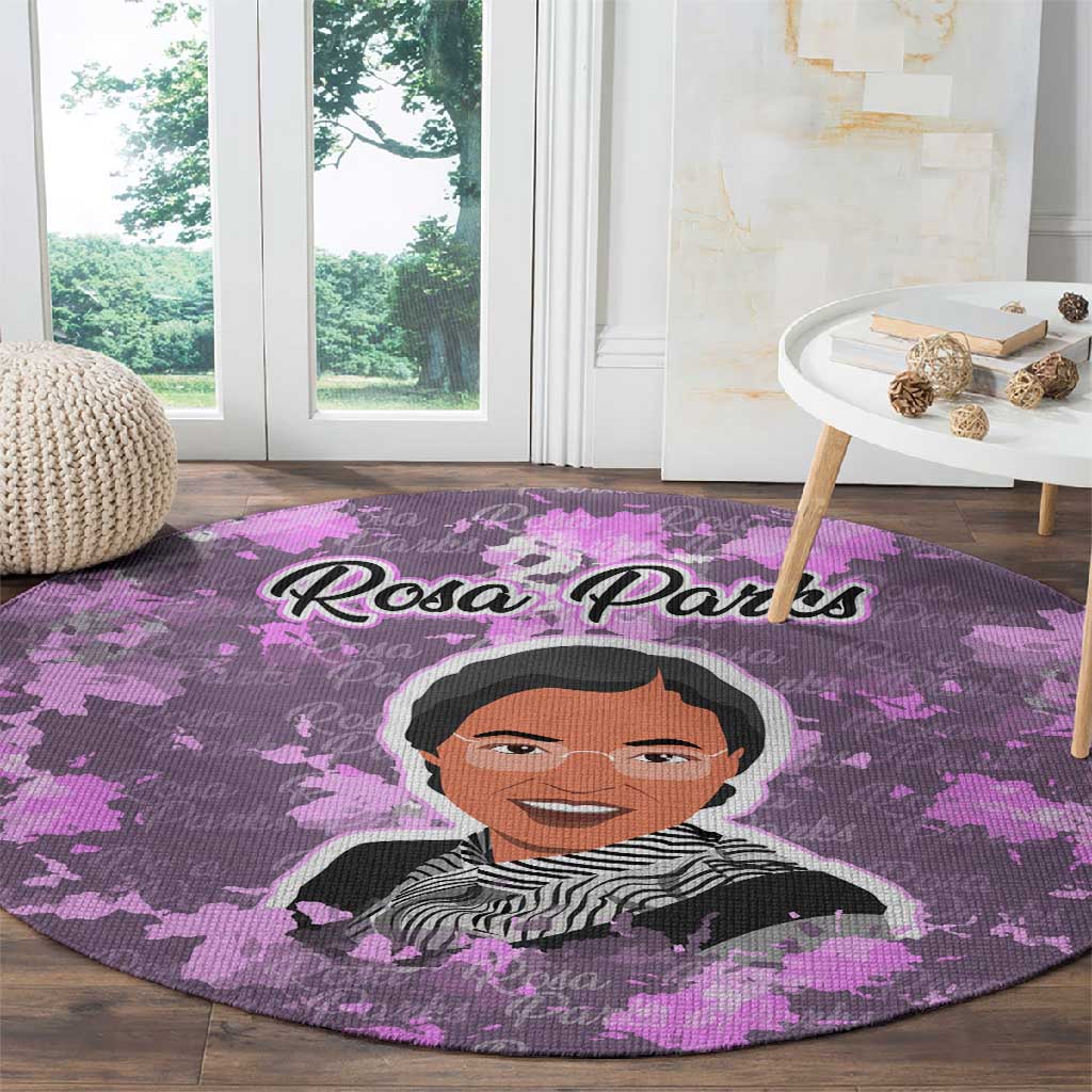 Rosa Parks Round Carpet Purple Floral Pattern Civil Rights Tribute Bold Name Repeated Text Design - Wonder Print Shop