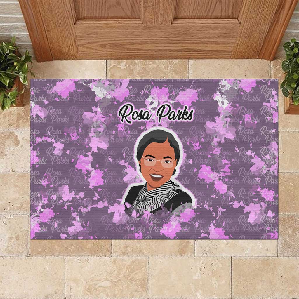 Rosa Parks Rubber Doormat Purple Floral Pattern Civil Rights Tribute Bold Name Repeated Text Design - Wonder Print Shop