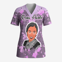 Rosa Parks Scrub Top Purple Floral Pattern Civil Rights Tribute Bold Name Repeated Text Design - Wonder Print Shop