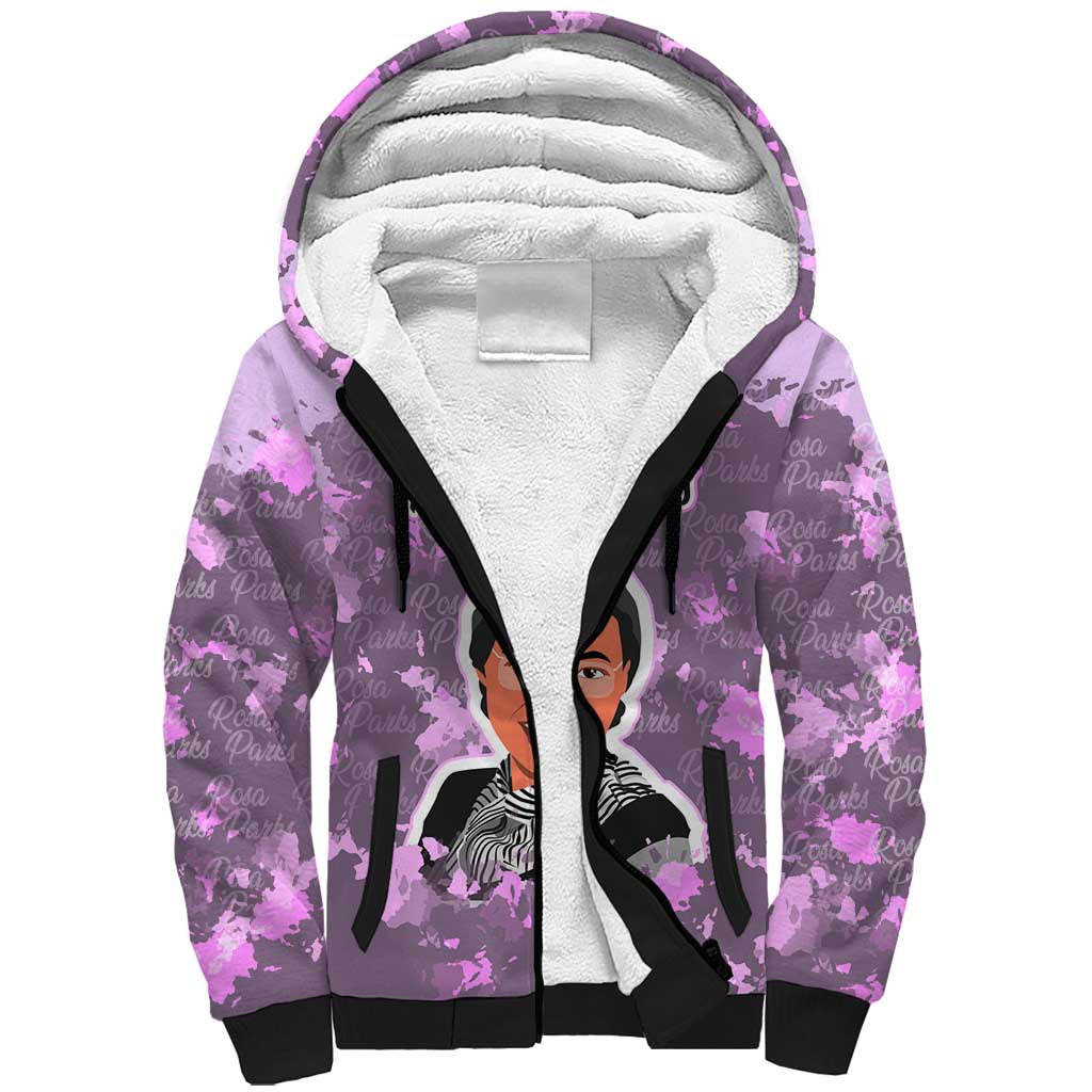 Rosa Parks Sherpa Hoodie Purple Floral Pattern Civil Rights Tribute Bold Name Repeated Text Design - Wonder Print Shop