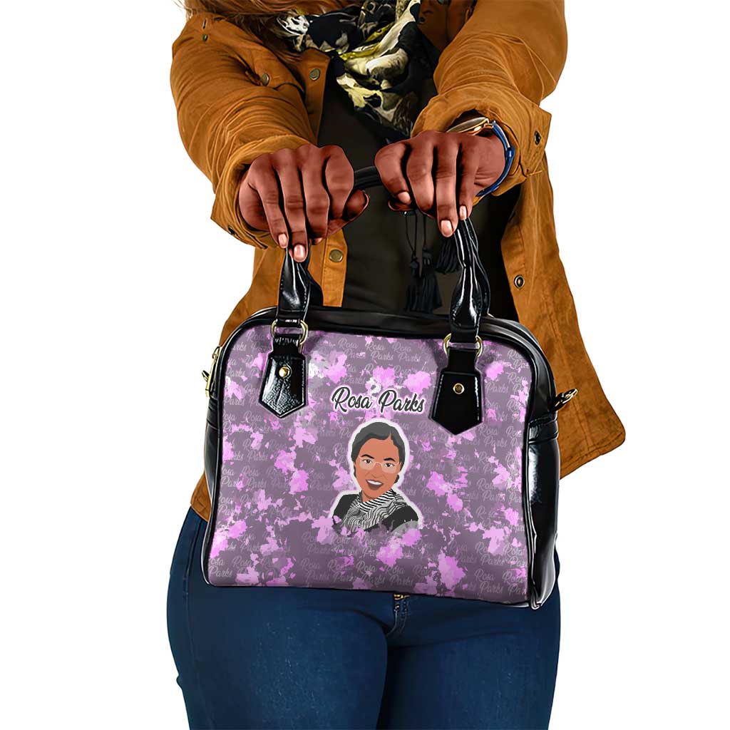 Rosa Parks Shoulder Handbag Purple Floral Pattern Civil Rights Tribute Bold Name Repeated Text Design - Wonder Print Shop
