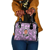 Rosa Parks Shoulder Handbag Purple Floral Pattern Civil Rights Tribute Bold Name Repeated Text Design - Wonder Print Shop