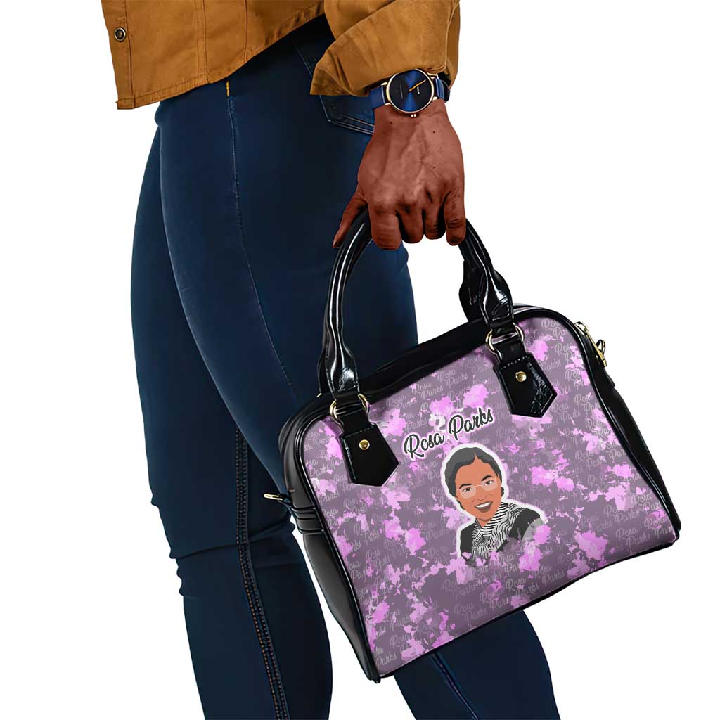 Rosa Parks Shoulder Handbag Purple Floral Pattern Civil Rights Tribute Bold Name Repeated Text Design - Wonder Print Shop