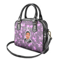Rosa Parks Shoulder Handbag Purple Floral Pattern Civil Rights Tribute Bold Name Repeated Text Design - Wonder Print Shop
